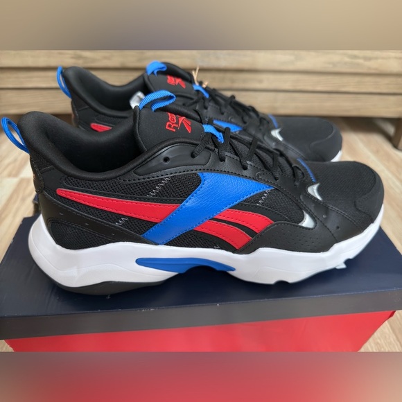 Reebok Turbo Restyle Sneaker Unisex Adults 10 Black/Cobalt/Vector Red Lace Up~ - Picture 3 of 12